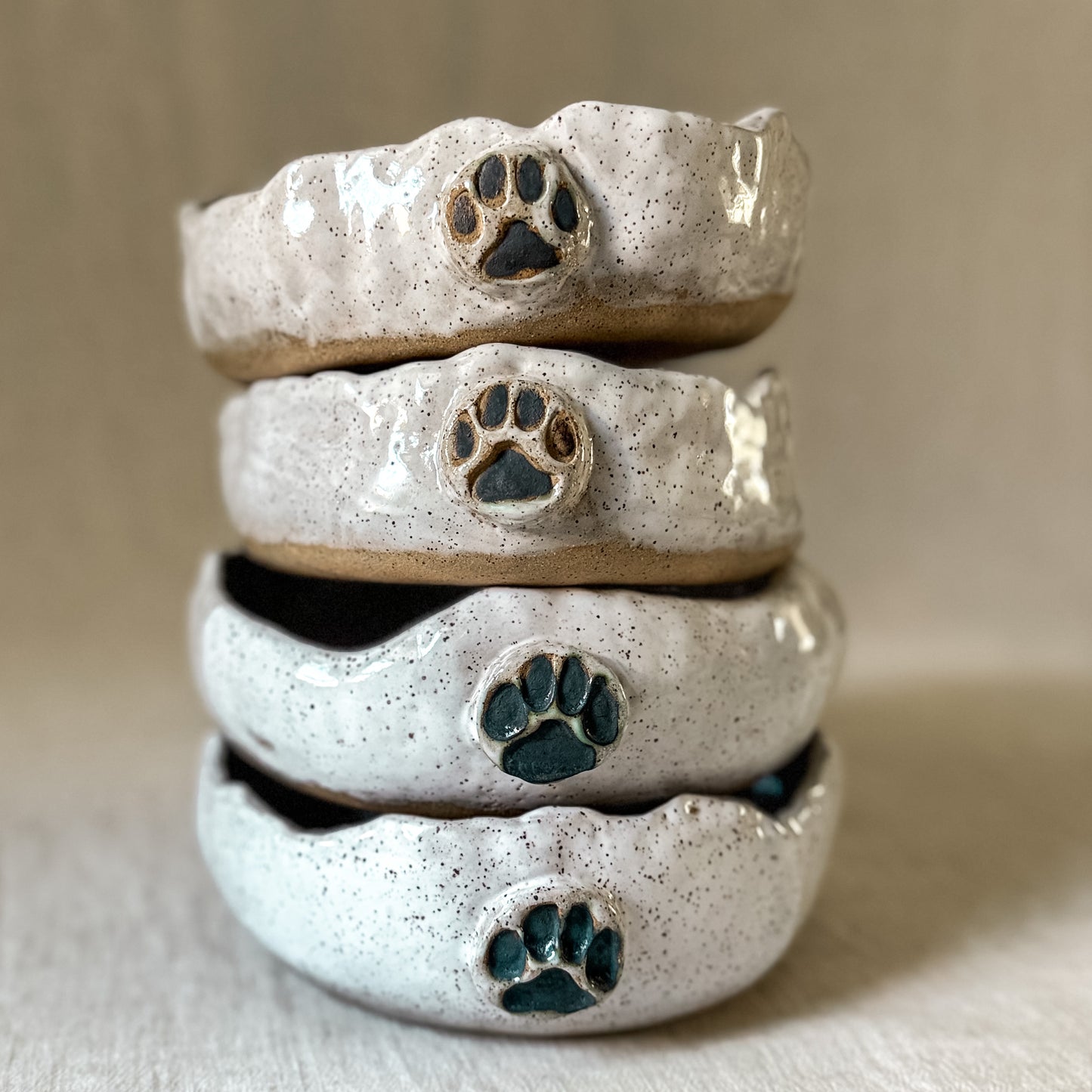 Soft Edge Paw Bowl — Snow + Iron Inlay
