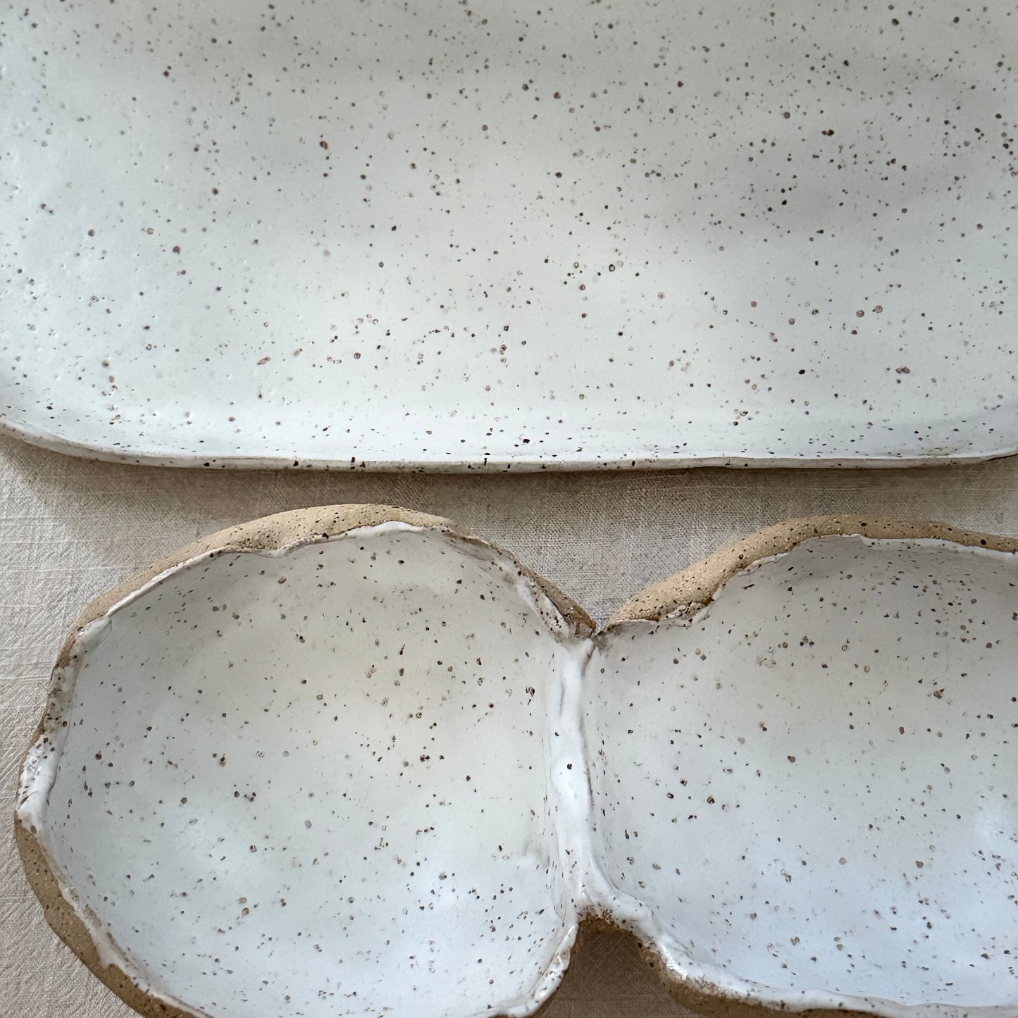 Handmade Speckled Alabaster Serving Set (Serving Plate + Double Bowl)