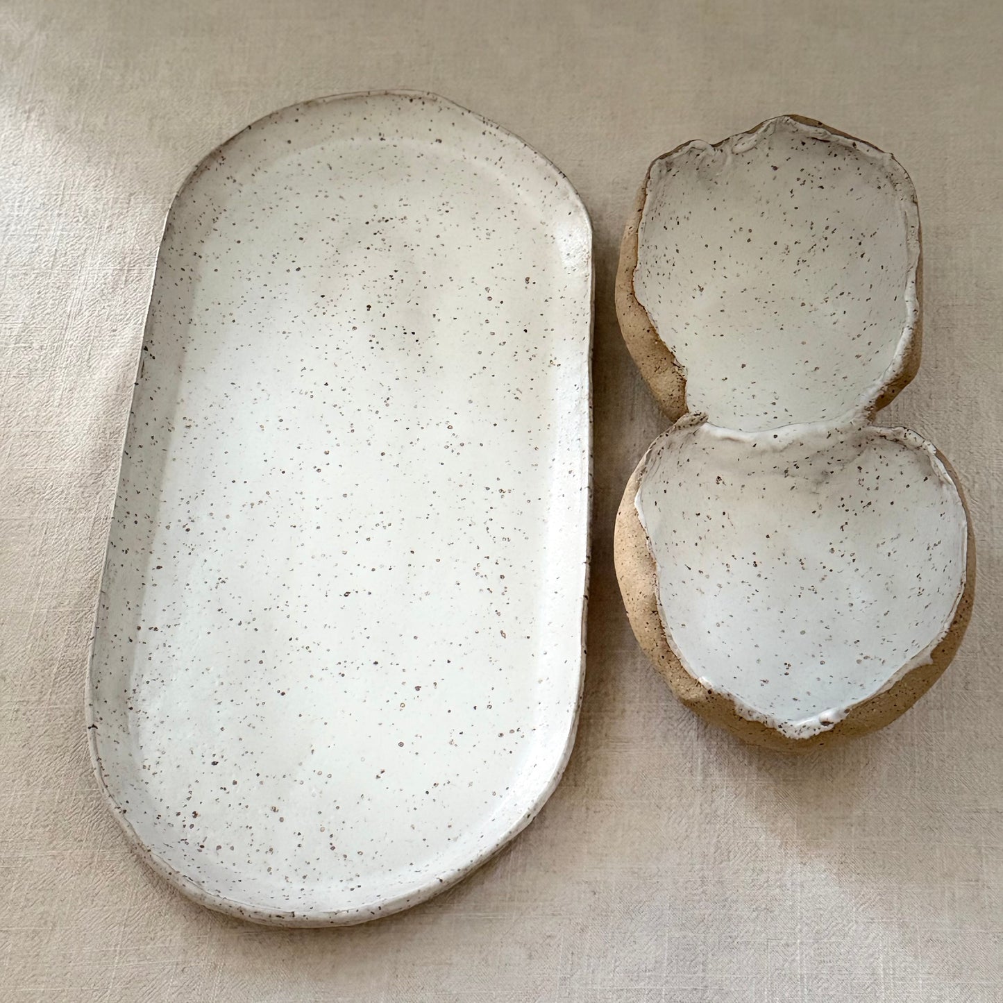 Handmade Speckled Alabaster Serving Set (Serving Plate + Double Bowl)