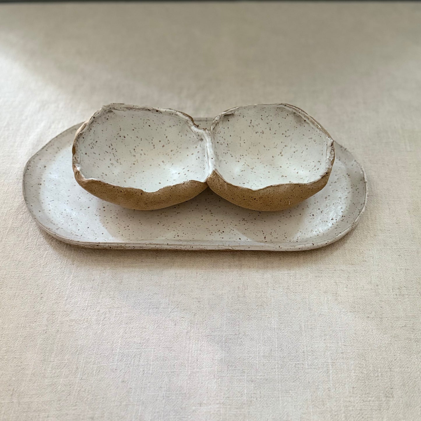 Handmade Speckled Alabaster Serving Set (Serving Plate + Double Bowl)