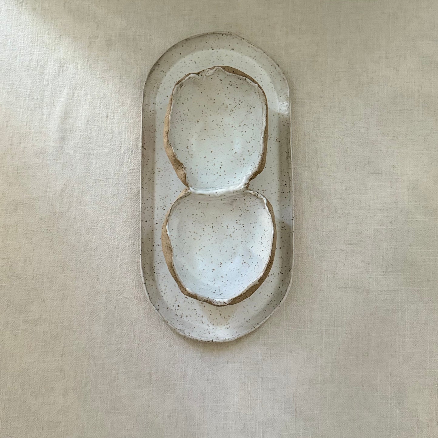 Handmade Speckled Alabaster Serving Set (Serving Plate + Double Bowl)