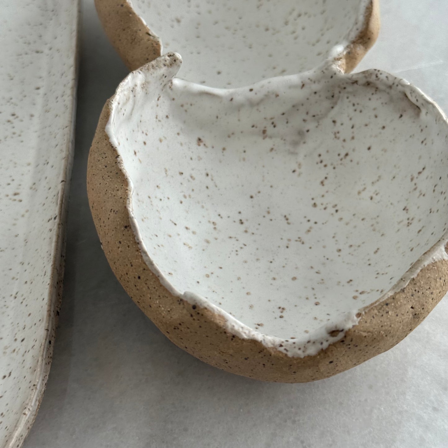 Handmade Speckled Alabaster Serving Set (Serving Plate + Double Bowl)